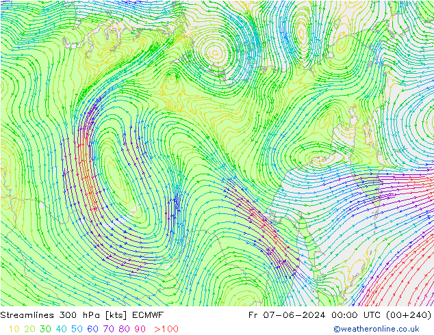Linea di flusso 300 hPa ECMWF ven 07.06.2024 00 UTC