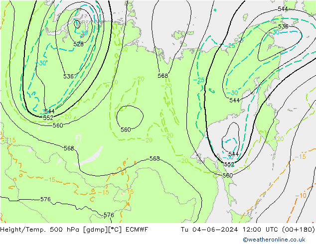 Z500/Rain (+SLP)/Z850 ECMWF Ter 04.06.2024 12 UTC