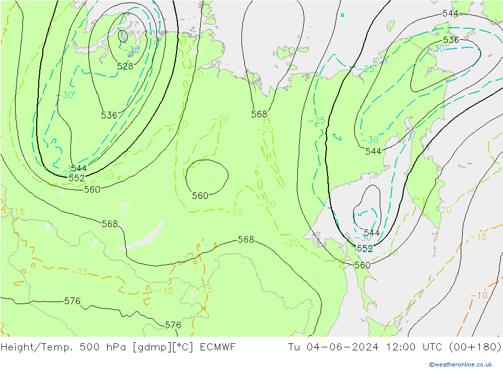 Z500/Rain (+SLP)/Z850 ECMWF вт 04.06.2024 12 UTC