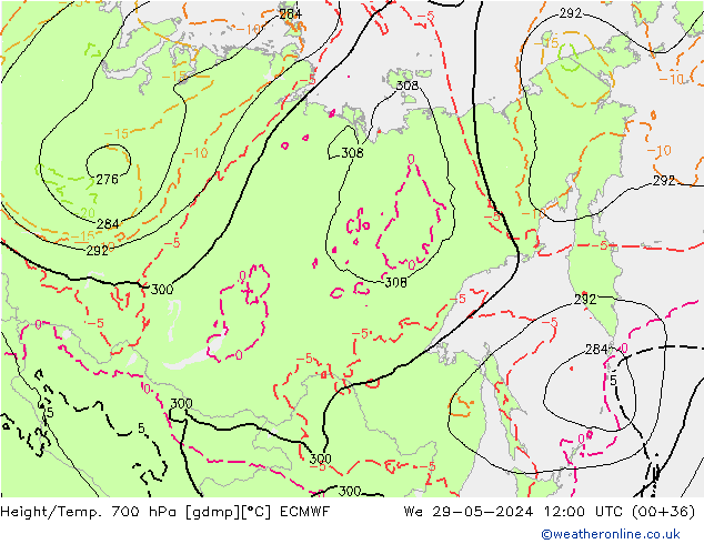 Height/Temp. 700 hPa ECMWF Mi 29.05.2024 12 UTC