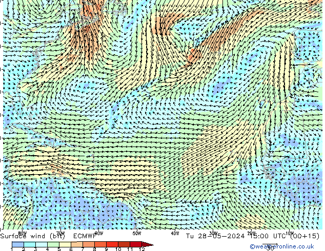 Wind 10 m (bft) ECMWF di 28.05.2024 15 UTC