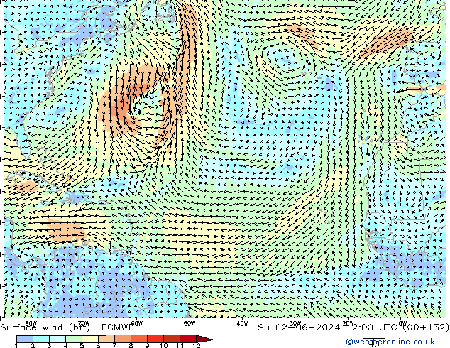 Surface wind (bft) ECMWF Su 02.06.2024 12 UTC