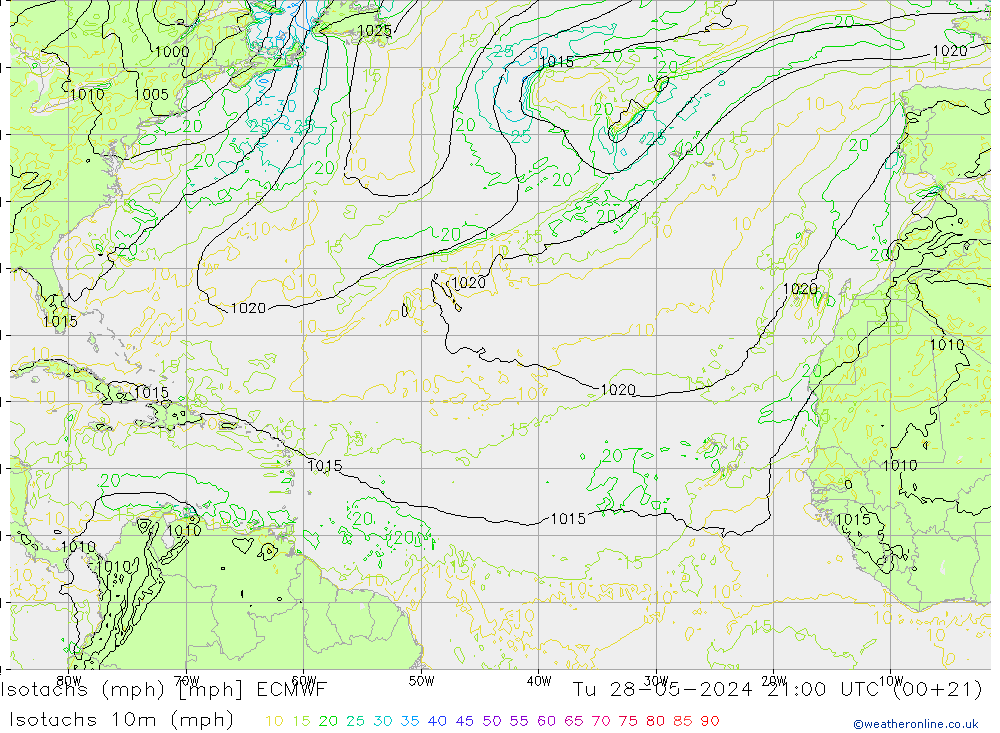 Isotachen (mph) ECMWF di 28.05.2024 21 UTC