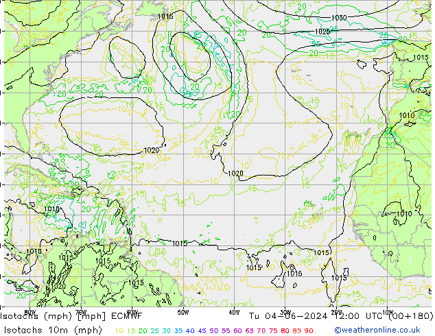 Isotachs (mph) ECMWF  04.06.2024 12 UTC