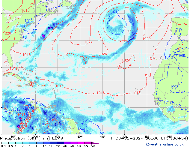 Z500/Rain (+SLP)/Z850 ECMWF Th 30.05.2024 06 UTC