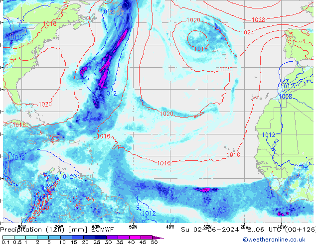 Precipitation (12h) ECMWF Su 02.06.2024 06 UTC