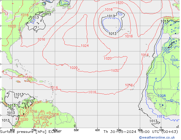 Pressione al suolo ECMWF gio 30.05.2024 15 UTC