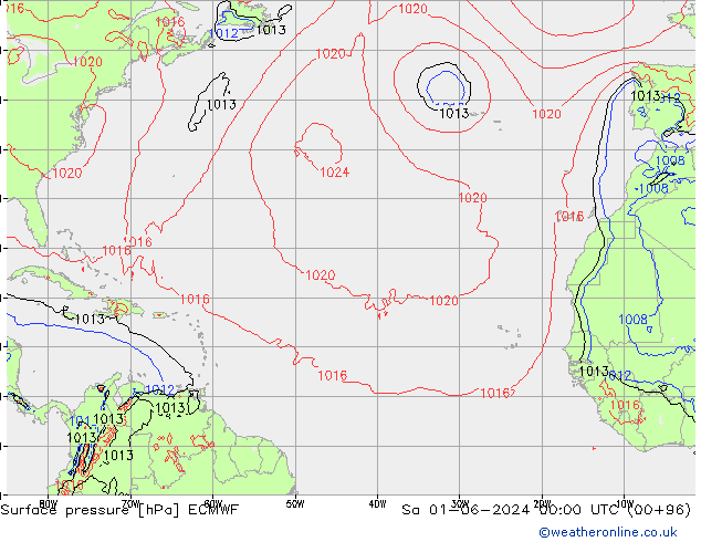 Atmosférický tlak ECMWF So 01.06.2024 00 UTC