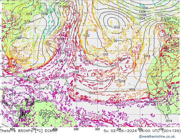 Theta-e 850гПа ECMWF Вс 02.06.2024 06 UTC