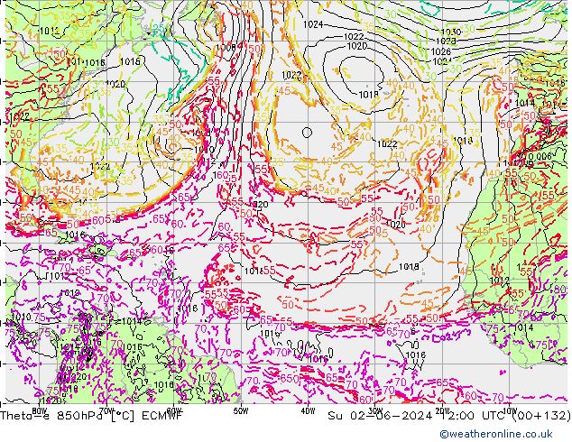 Theta-e 850hPa ECMWF Ne 02.06.2024 12 UTC