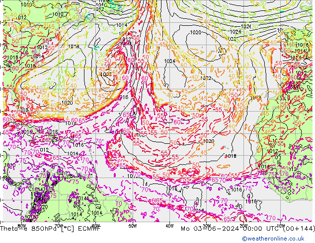 Theta-e 850hPa ECMWF Mo 03.06.2024 00 UTC