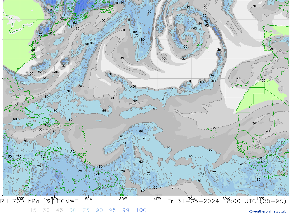 RH 700 hPa ECMWF pt. 31.05.2024 18 UTC