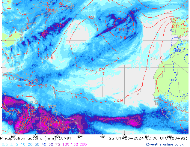 Precipitation accum. ECMWF Sa 01.06.2024 03 UTC