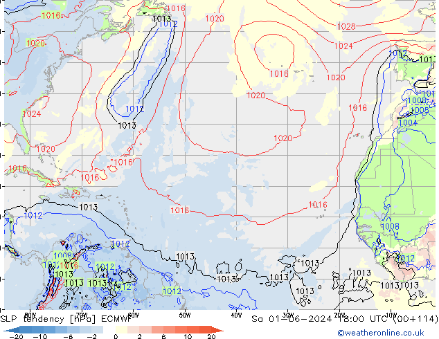 SLP tendency ECMWF Sa 01.06.2024 18 UTC