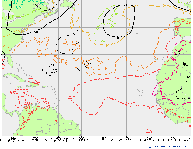 Height/Temp. 850 hPa ECMWF St 29.05.2024 18 UTC