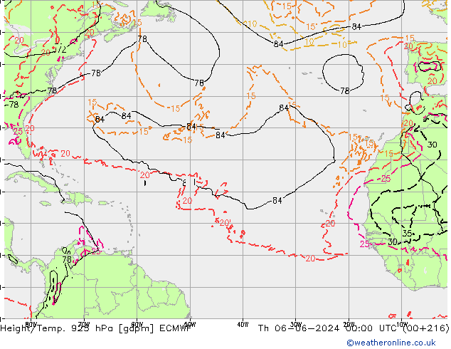 Height/Temp. 925 hPa ECMWF Čt 06.06.2024 00 UTC
