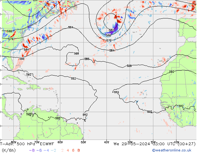 T-Adv. 500 hPa ECMWF mer 29.05.2024 03 UTC