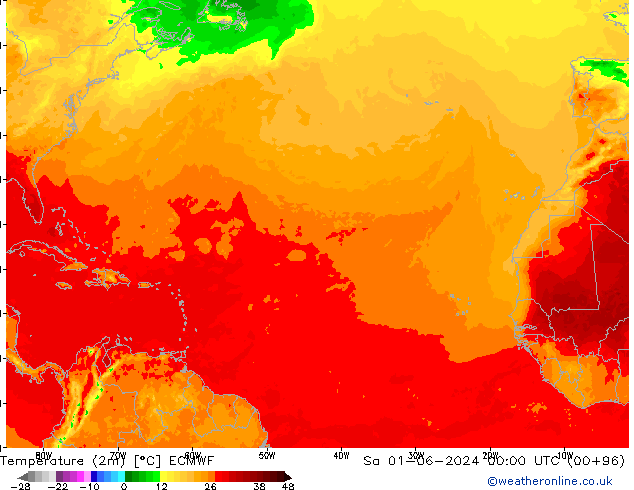 Sıcaklık Haritası (2m) ECMWF Cts 01.06.2024 00 UTC