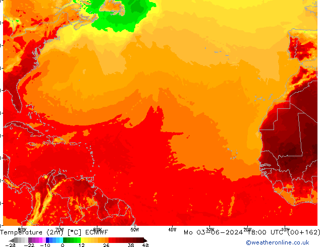 Temperature (2m) ECMWF Mo 03.06.2024 18 UTC