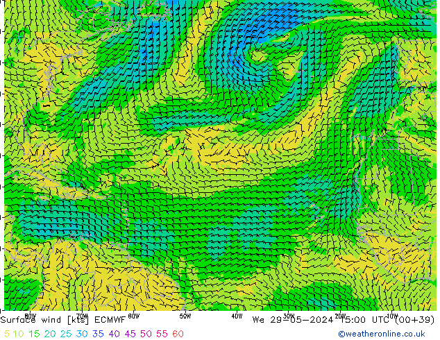 Surface wind ECMWF We 29.05.2024 15 UTC