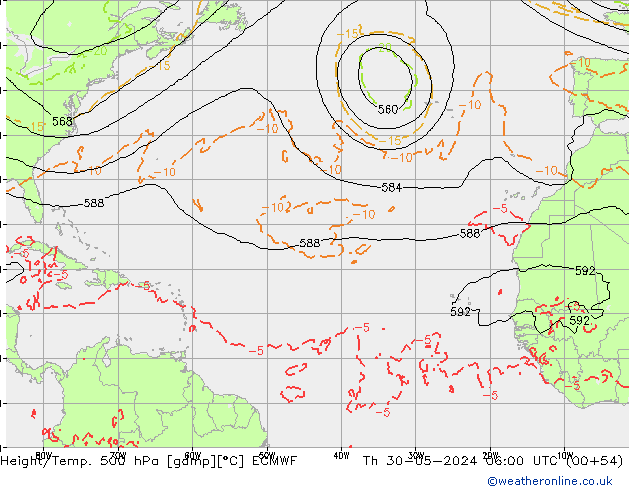 Z500/Rain (+SLP)/Z850 ECMWF Th 30.05.2024 06 UTC