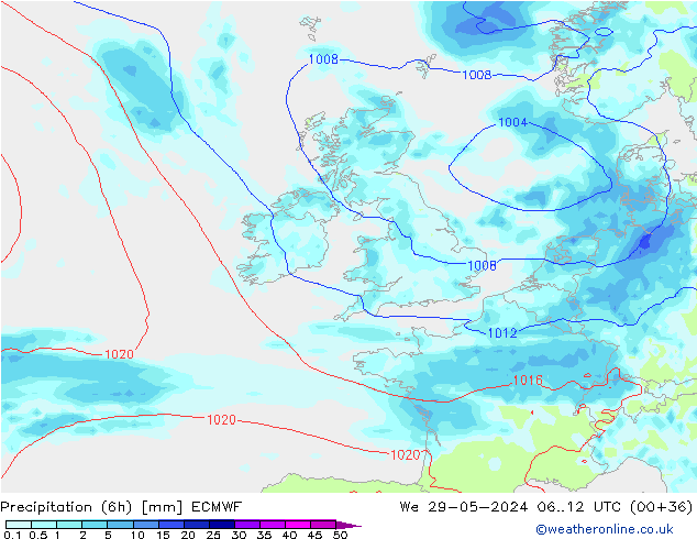 Z500/Rain (+SLP)/Z850 ECMWF We 29.05.2024 12 UTC