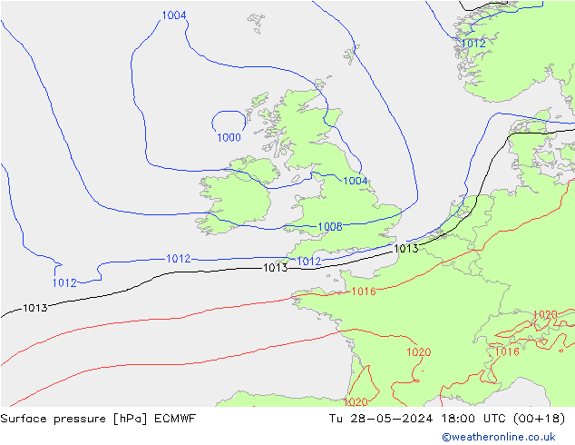 Presión superficial ECMWF mar 28.05.2024 18 UTC