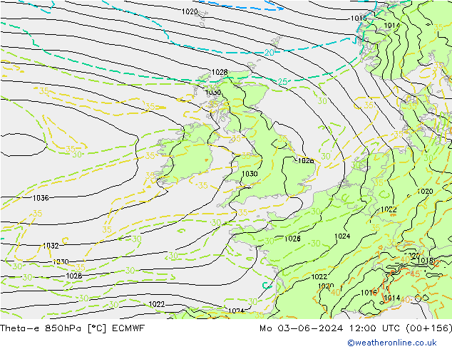 Theta-e 850hPa ECMWF Mo 03.06.2024 12 UTC