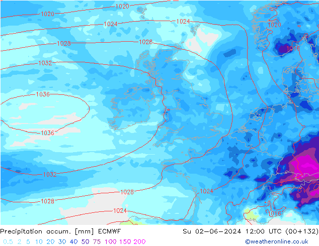 Precipitation accum. ECMWF nie. 02.06.2024 12 UTC