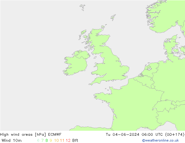 High wind areas ECMWF вт 04.06.2024 06 UTC