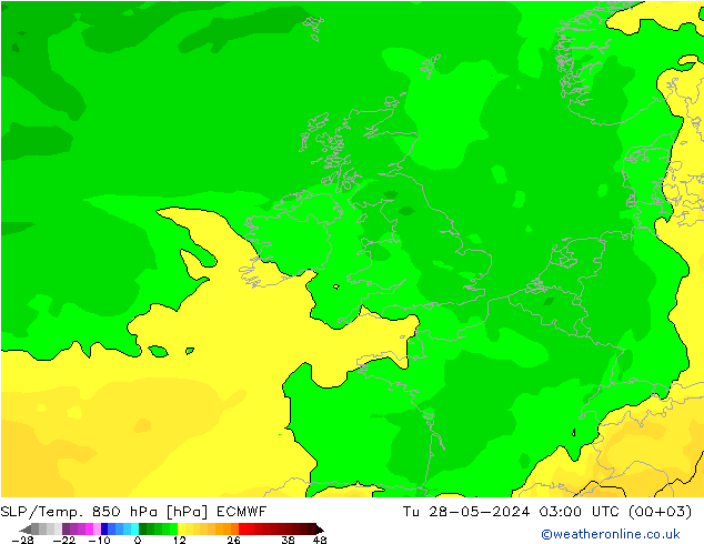 850 hPa Yer Bas./Sıc ECMWF Sa 28.05.2024 03 UTC