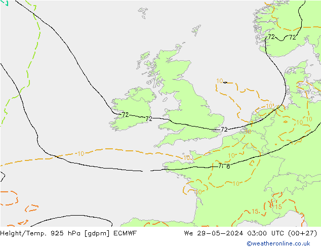 Géop./Temp. 925 hPa ECMWF mer 29.05.2024 03 UTC