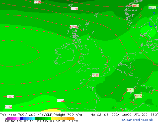 Thck 700-1000 hPa ECMWF Po 03.06.2024 06 UTC