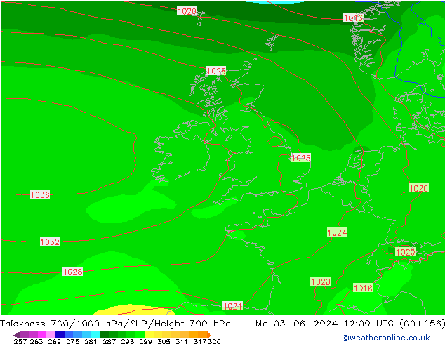 Thck 700-1000 hPa ECMWF Mo 03.06.2024 12 UTC