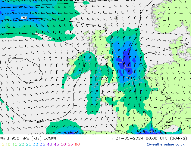 Wind 950 hPa ECMWF Fr 31.05.2024 00 UTC