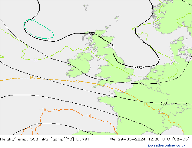 Z500/Rain (+SLP)/Z850 ECMWF We 29.05.2024 12 UTC