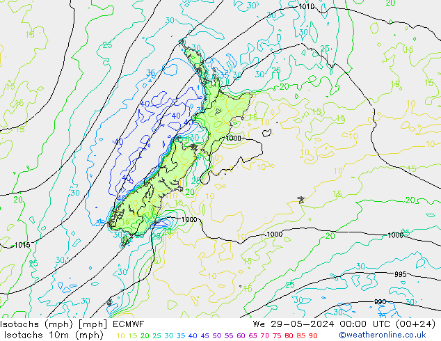 Isotachs (mph) ECMWF ср 29.05.2024 00 UTC