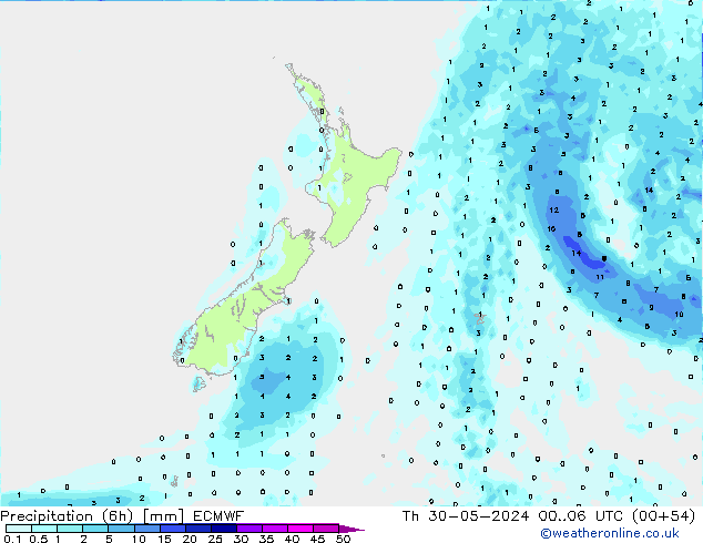 Precipitación (6h) ECMWF jue 30.05.2024 06 UTC