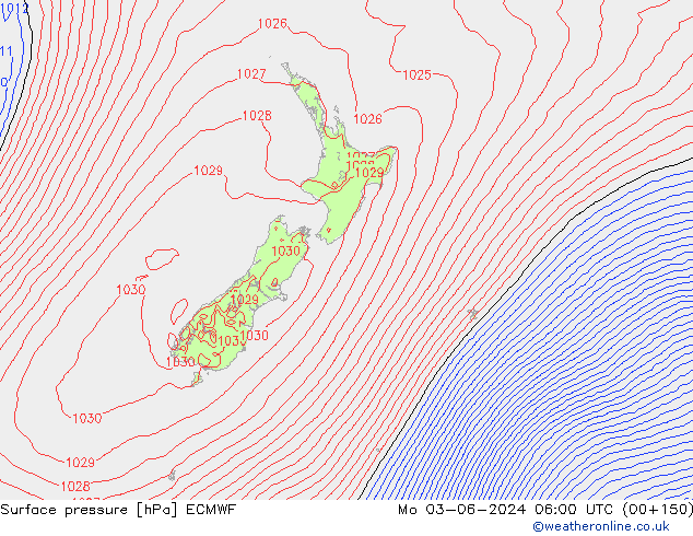 Surface pressure ECMWF Mo 03.06.2024 06 UTC