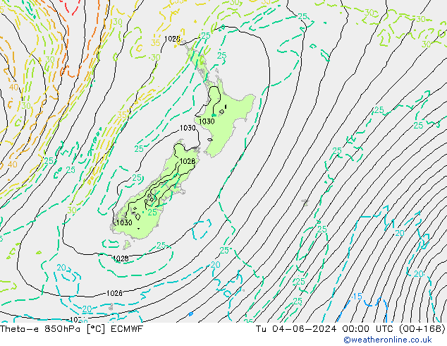 Theta-e 850hPa ECMWF Sa 04.06.2024 00 UTC