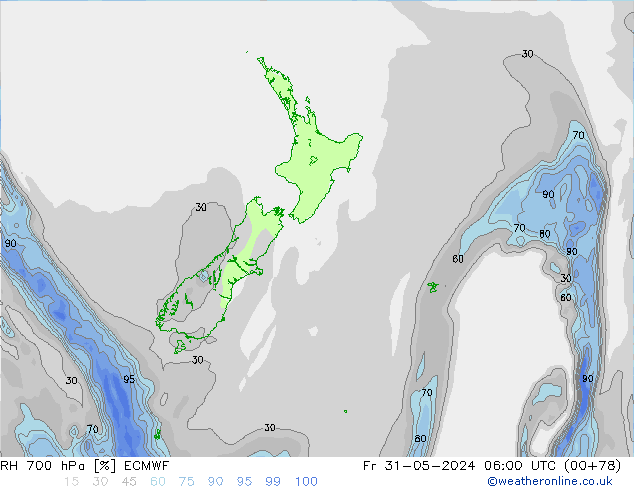 Humidité rel. 700 hPa ECMWF ven 31.05.2024 06 UTC