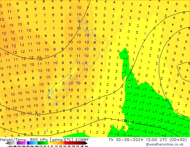 Z500/Rain (+SLP)/Z850 ECMWF Do 30.05.2024 12 UTC