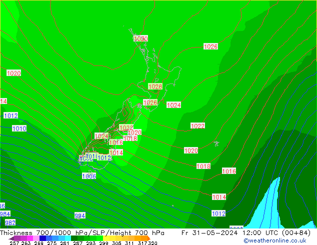 Thck 700-1000 hPa ECMWF ven 31.05.2024 12 UTC