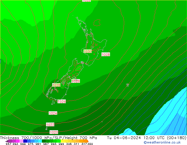 Dikte700-1000 hPa ECMWF di 04.06.2024 12 UTC