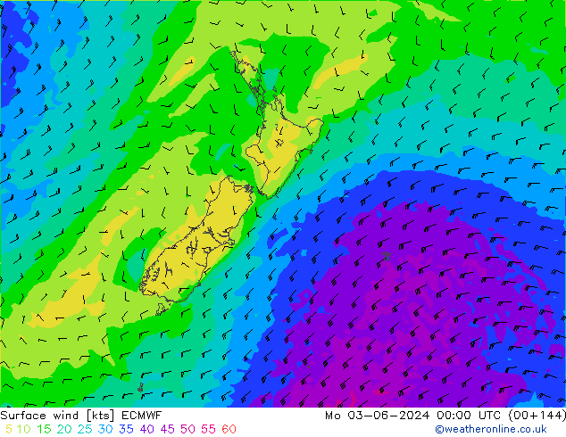 Rüzgar 10 m ECMWF Pzt 03.06.2024 00 UTC