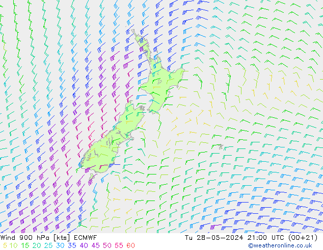 Wind 900 hPa ECMWF Tu 28.05.2024 21 UTC