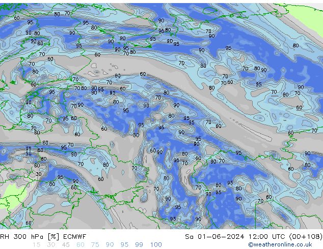 RH 300 hPa ECMWF Sa 01.06.2024 12 UTC