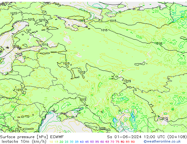 Isotachs (kph) ECMWF sam 01.06.2024 12 UTC