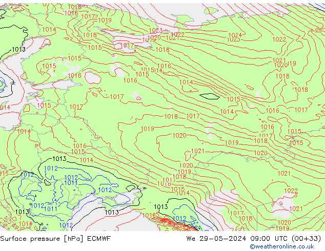 Pressione al suolo ECMWF mer 29.05.2024 09 UTC