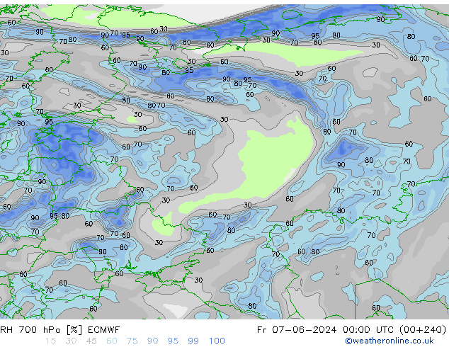 RH 700 гПа ECMWF пт 07.06.2024 00 UTC